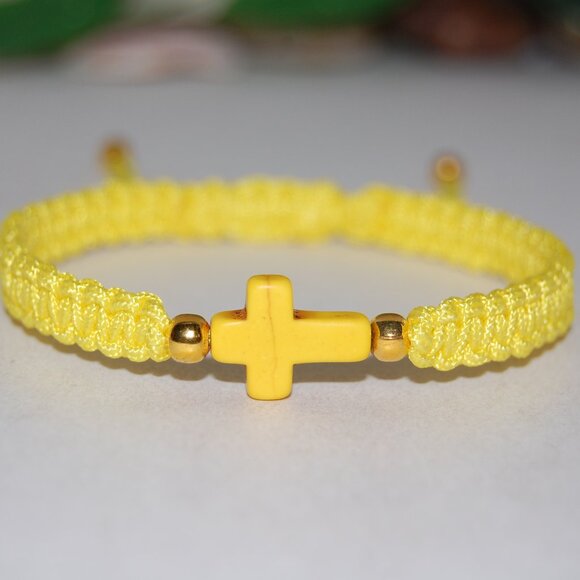 Cross Bracelet,Cross Drawstring Bracelet,Yellow Cross Bracelet, Friendship,Gift - Picture 1 of 3
